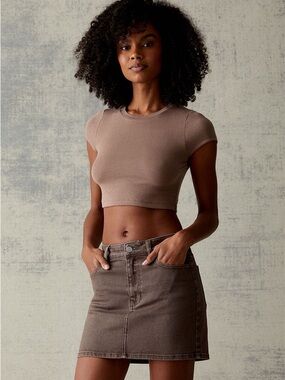 PacSun Brown Stretch Denim Mini Skirt